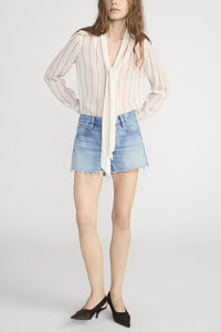 The Striped Silk Tie Blouse in Cream Multi