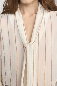The Striped Silk Tie Blouse in Cream Multi