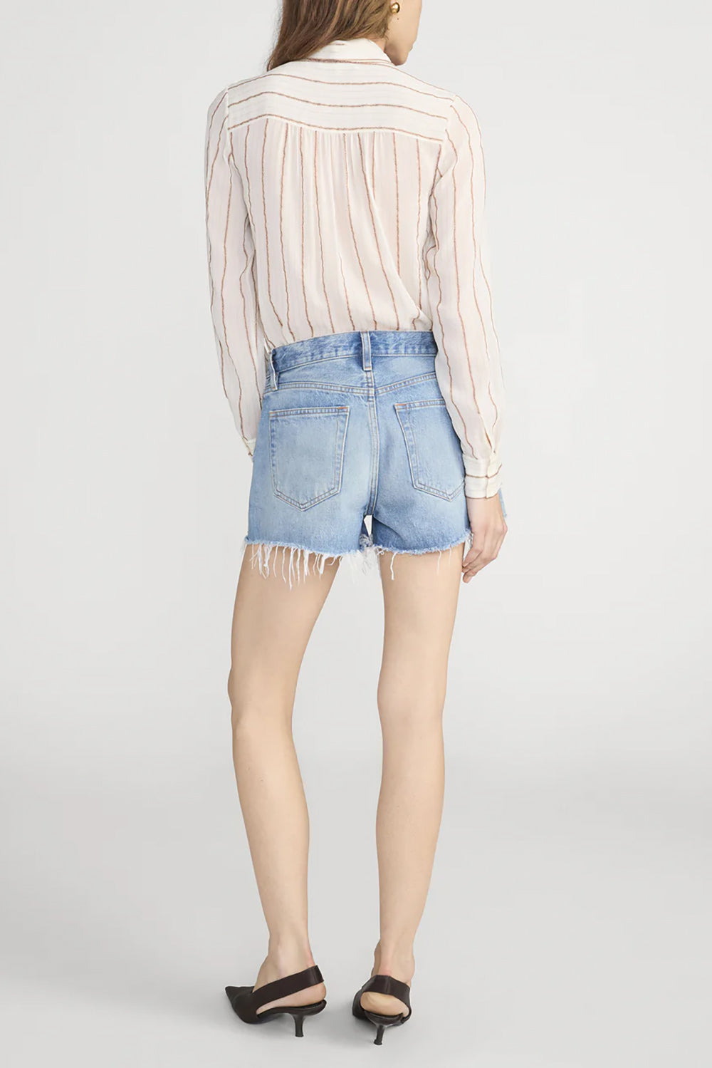 The Striped Silk Tie Blouse in Cream Multi