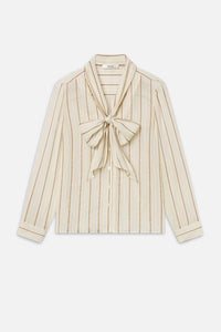 The Striped Silk Tie Blouse in Cream Multi