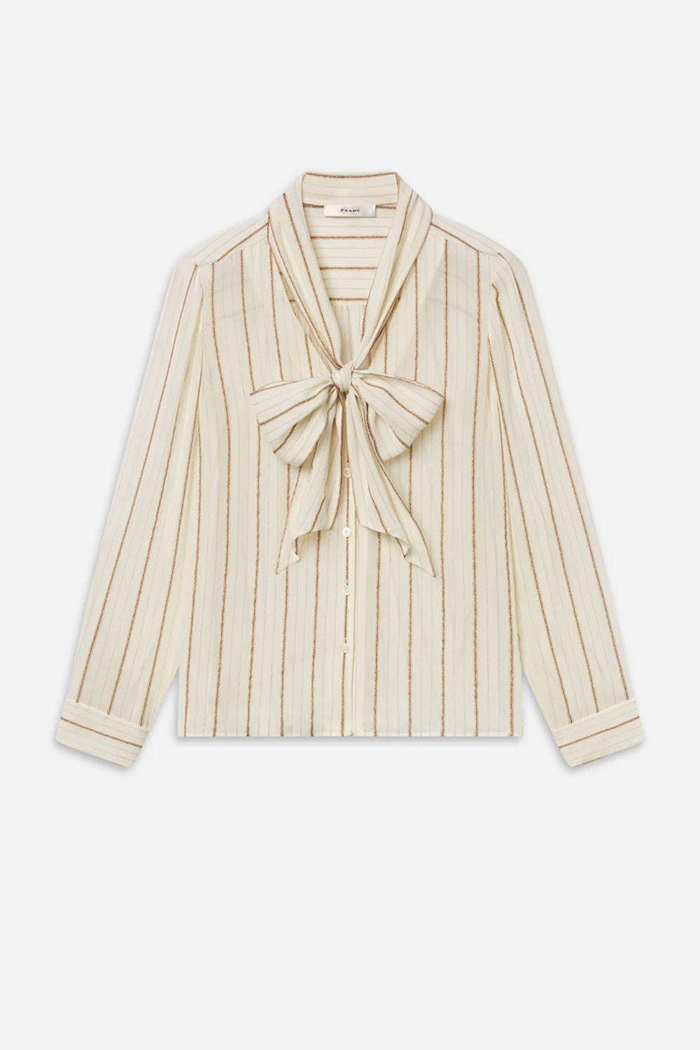 The Striped Silk Tie Blouse in Cream Multi