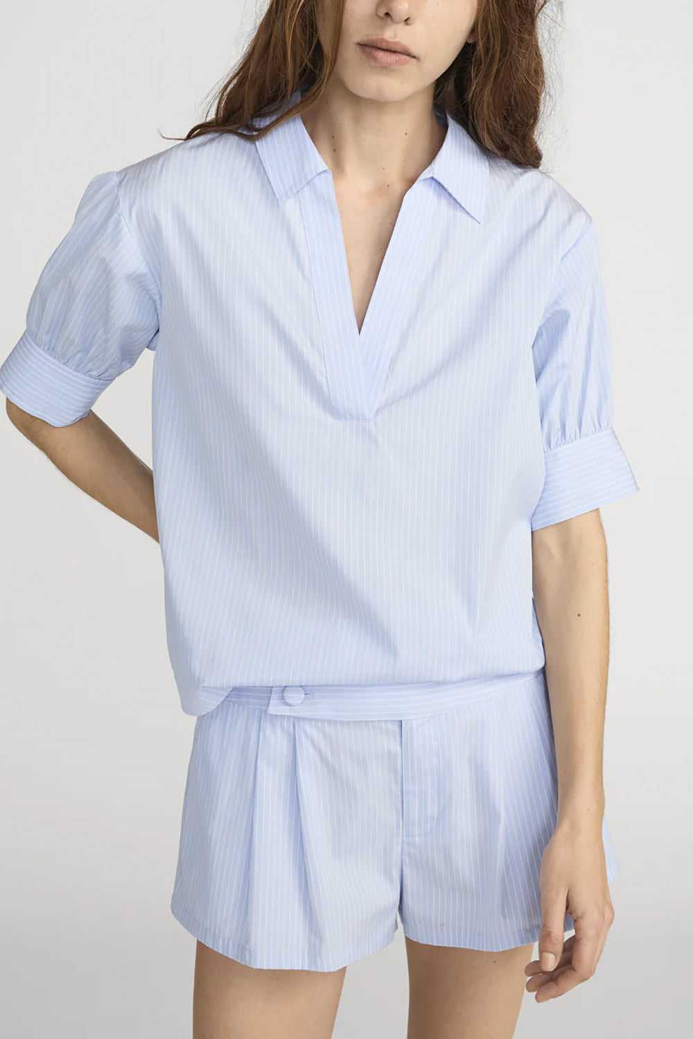 The V-neck Popover Top in Venice Blue Multi