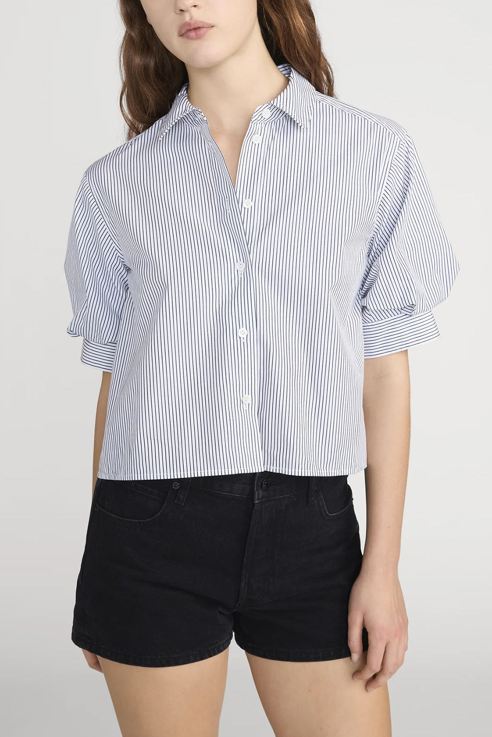 The Billow Sleeve Shirt in Navy Stripe