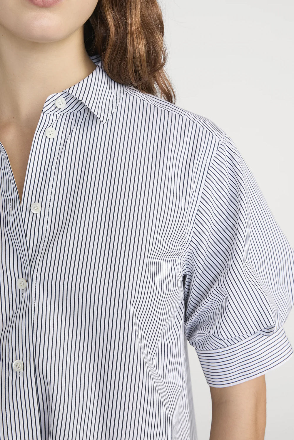 The Billow Sleeve Shirt in Navy Stripe