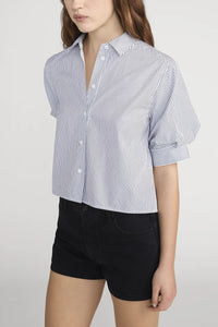 The Billow Sleeve Shirt in Navy Stripe