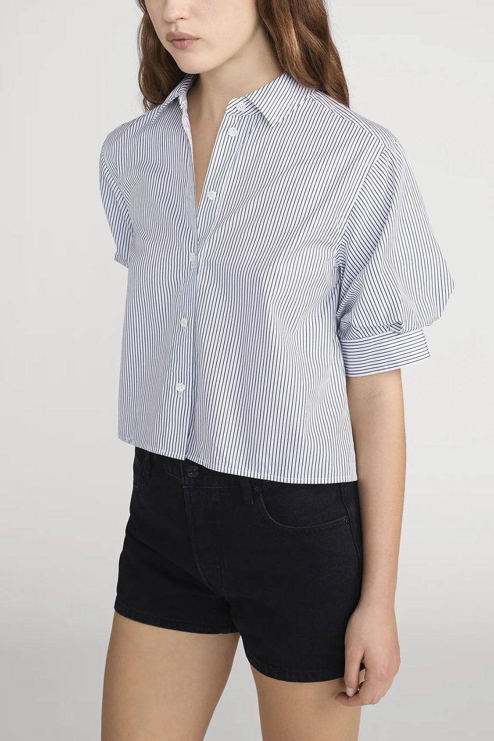 The Billow Sleeve Shirt in Navy Stripe