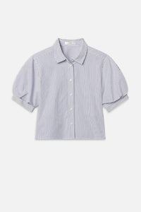 The Billow Sleeve Shirt in Navy Stripe