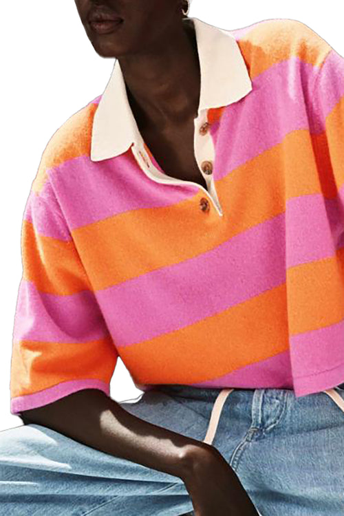 Cropped Striped Polo Sweater