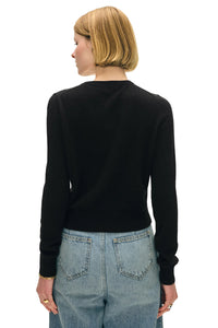 Essential Cashmere Crewneck Cardigan in Black