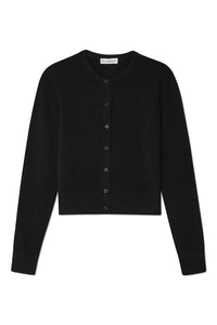 Essential Cashmere Crewneck Cardigan in Black