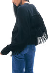 Cashmere Blend Luxe Fringe Crewneck in Black