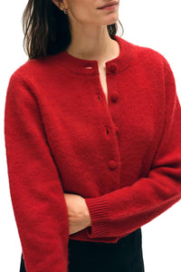 Brushed Cashmere Crewneck Cardigan in Dark Cherry