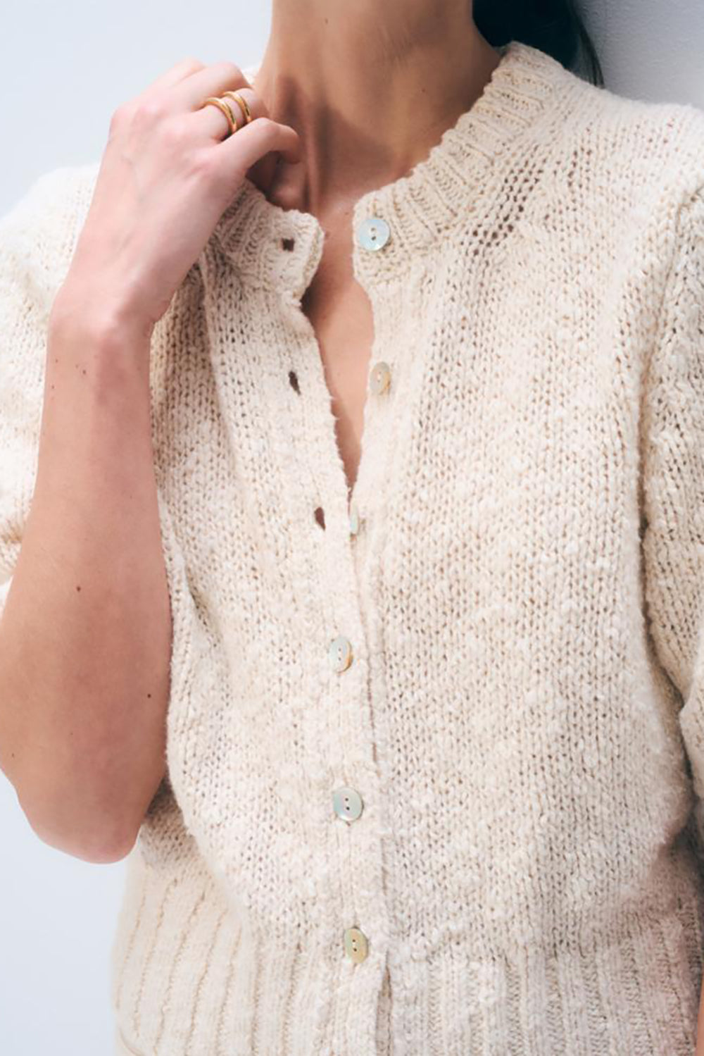 Marled Cotton Blend Top in Ivory Marl