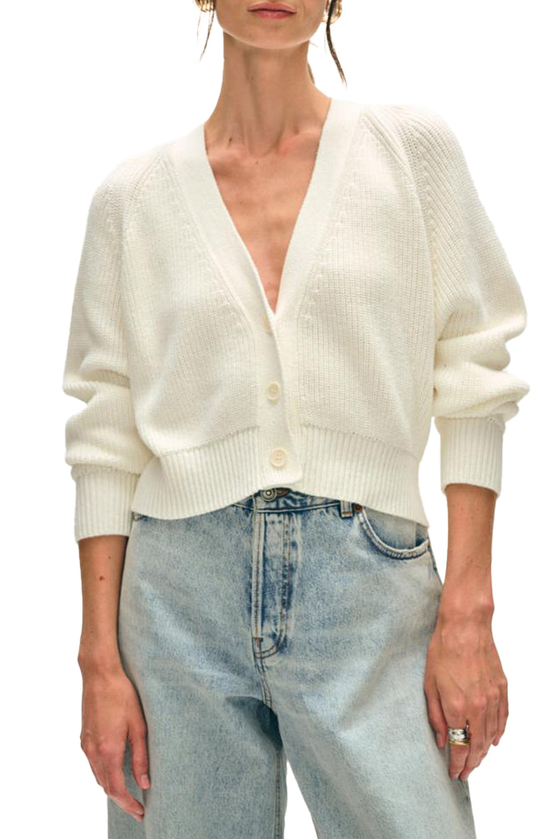 Organic Cotton Blend Ribbed Cardi in White