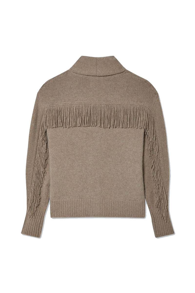 Cashmere Blend Luxe Fringe Coatigan in Ivory