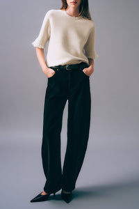 Cashmere Blend Fringe Tee in Ivory