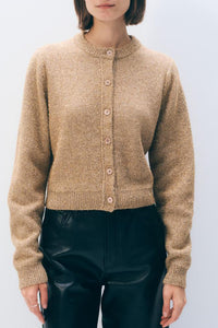 Merino Metallic Cardigan in Champagne Gold