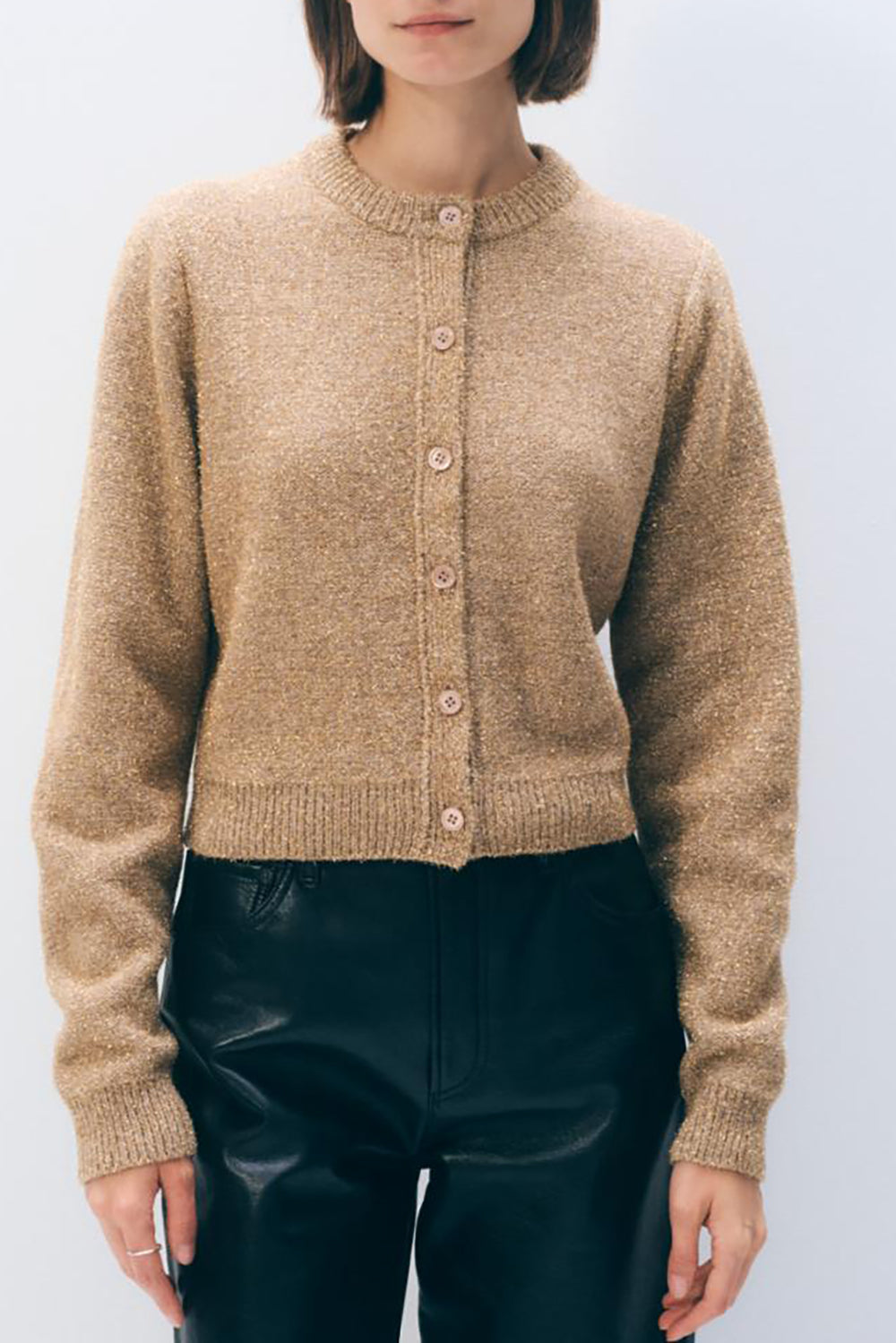 Merino Metallic Cardigan in Champagne Gold