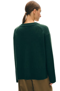 Cashmere Side Slit V Neck in Deep Emerald