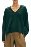 Cashmere Side Slit V Neck in Deep Emerald