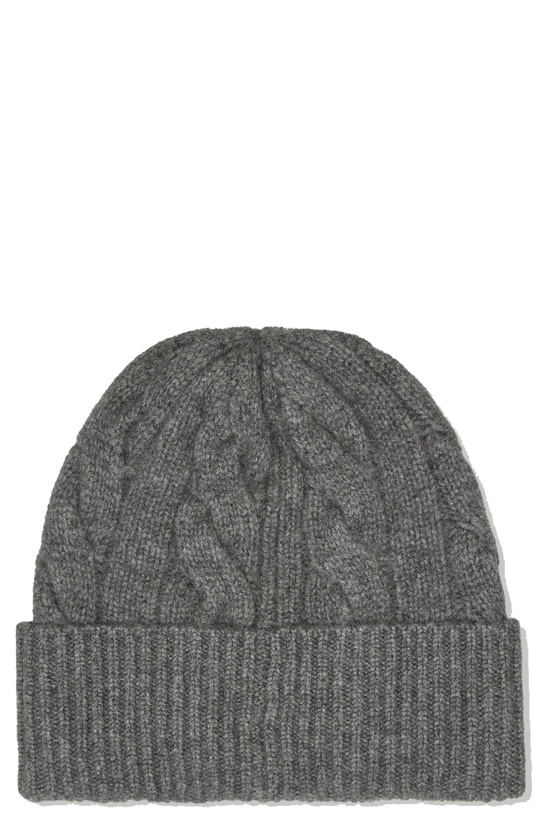 Cashmere Cable Beanie in Graphite Heather