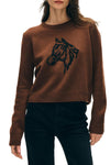 Cashmere Blend Horse Embroidered Crew in Misty Brown Black