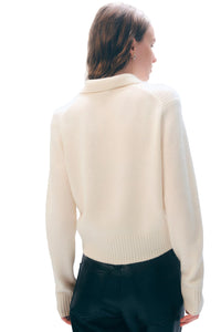 Cashmere Gold Button Polo in Soft White