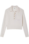 Cashmere Gold Button Polo in Soft White