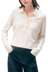 Cashmere Gold Button Polo in Soft White