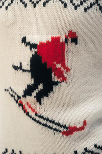 Cashmere Blend Ski Crew in Ivory Black Red