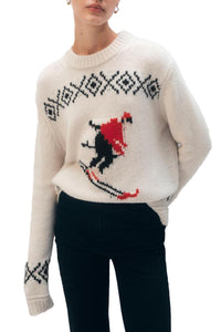 Cashmere Blend Ski Crew in Ivory Black Red