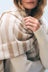 Cashmere Stripe Travel Wrap in Taupe Natural