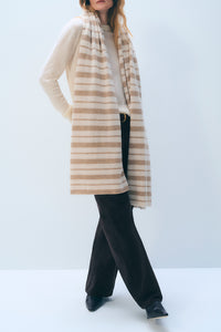 Cashmere Stripe Travel Wrap in Taupe Natural