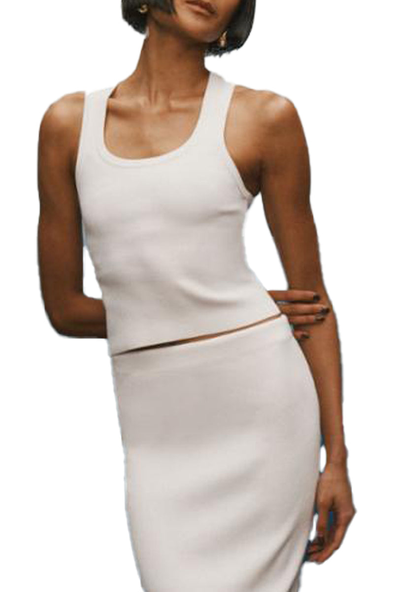 Viscose Blend Ribbed Tank in White