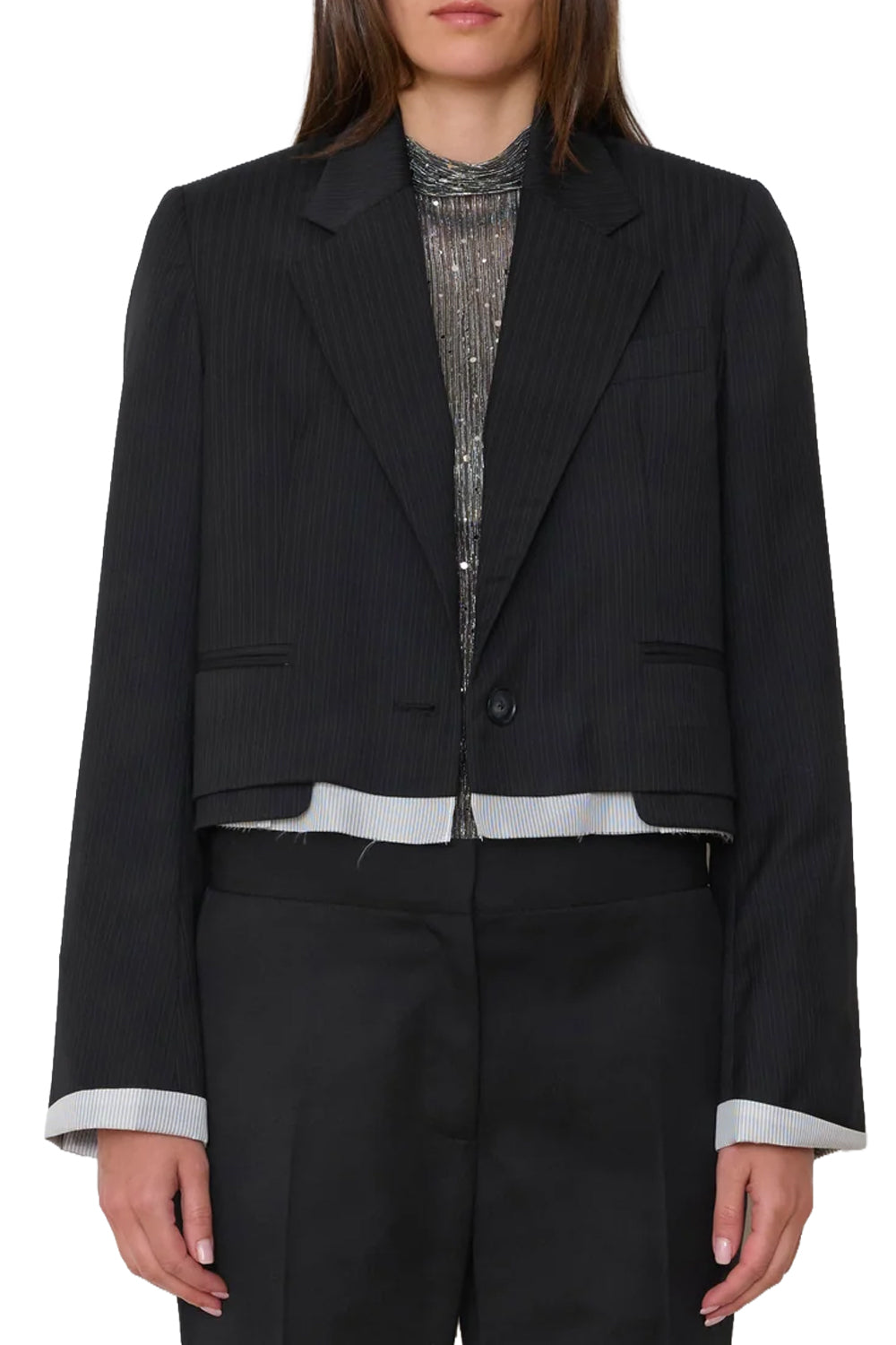 The Cocktail Blazer in Black Fine Stripe