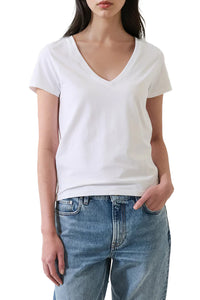 Iconic Pima Stretch Fitted V Neck in White