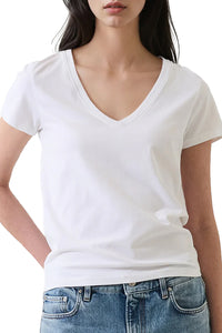 Iconic Pima Stretch Fitted V Neck in White