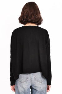 Cashmere Long Sleeve Cropped Crew in Black