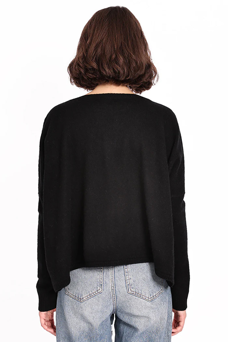 Cashmere Long Sleeve Cropped Crew in Black