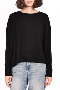 Cashmere Long Sleeve Cropped Crew in Black