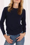 Cotton Cashmere Frayed Edge Crew in Navy