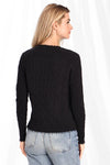 Cotton Cable LS Crew w/ Frayed Edges in Black