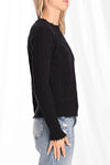 Cotton Cable LS Crew w/ Frayed Edges in Black