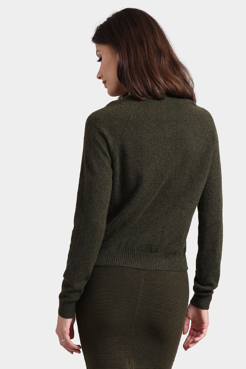 Cashmere 9gg Long Sleeve Shrunken Crew in Army