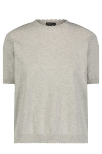 Cotton Cashmere Boxy Frayed Tee in Light Heather Grey