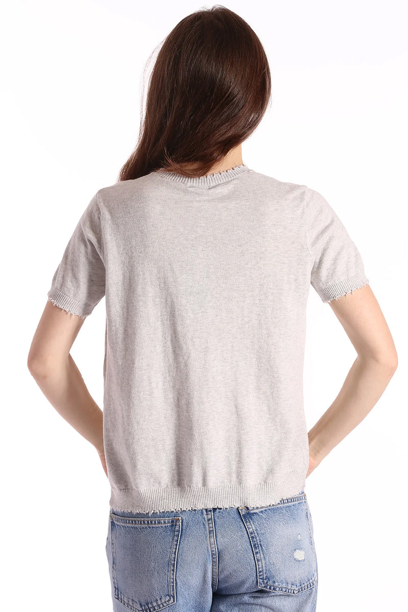 Cotton Cashmere Boxy Frayed Tee in Light Heather Grey