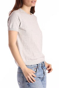 Cotton Cashmere Boxy Frayed Tee in Light Heather Grey