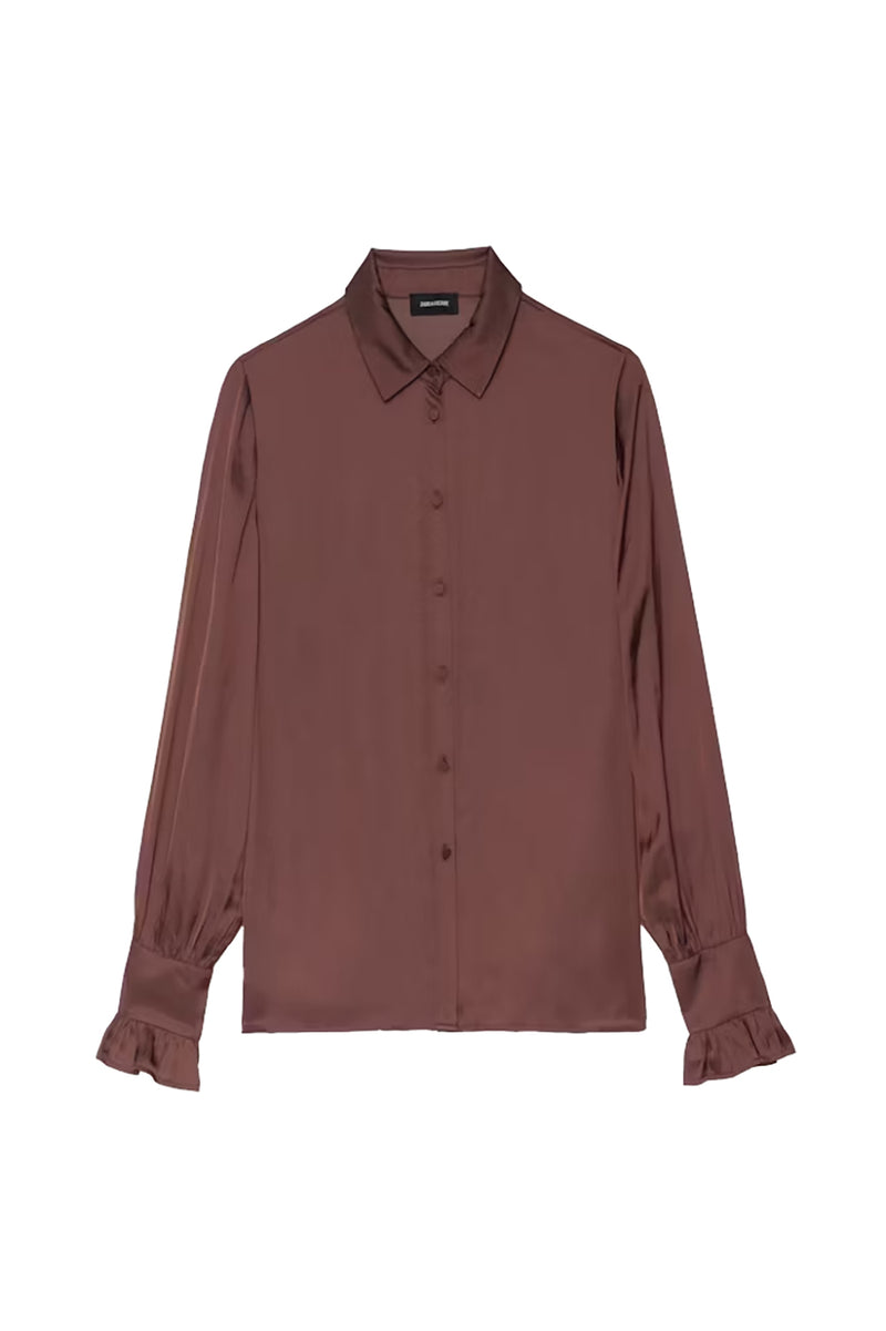 Thely Satin Shirt in Burgundy