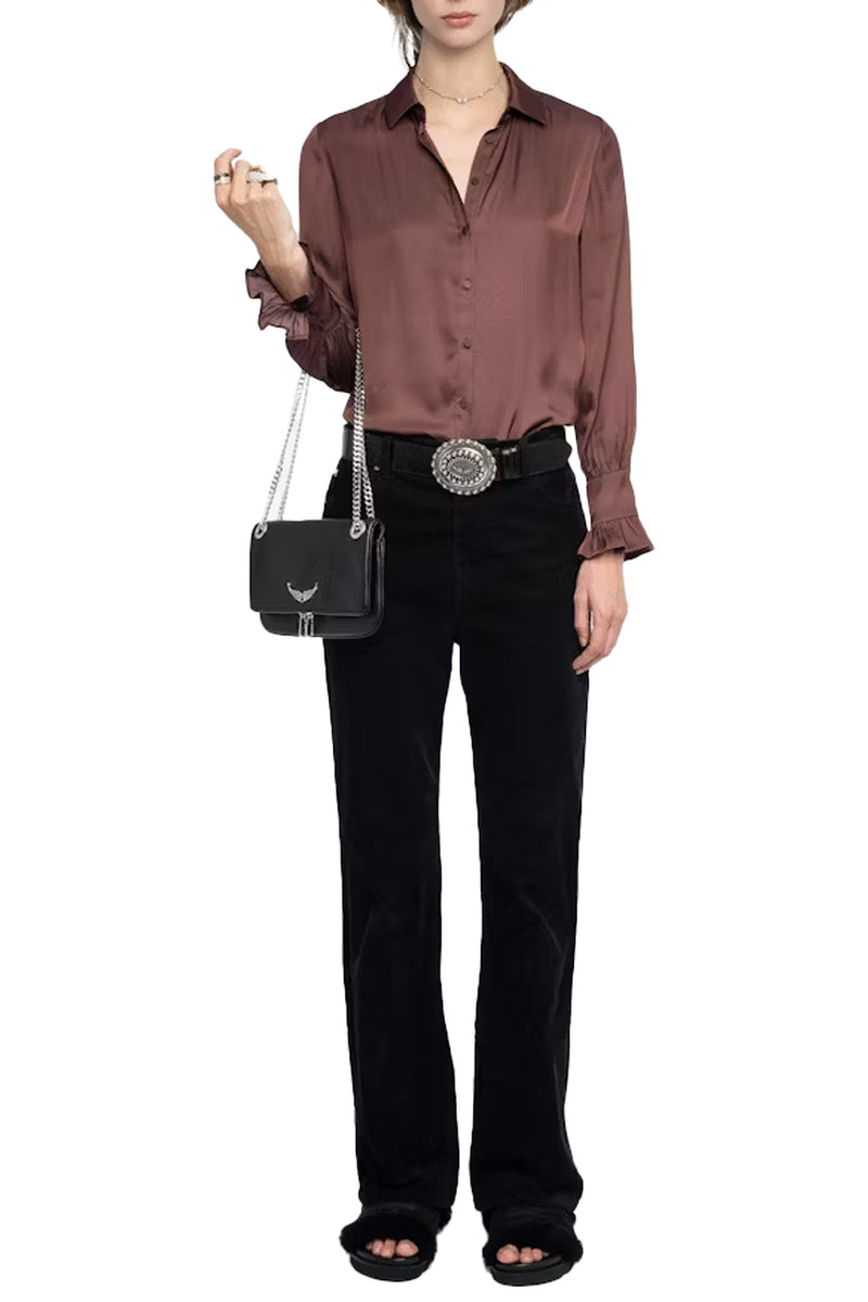 Thely Satin Shirt in Burgundy