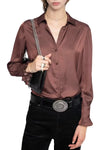 Thely Satin Shirt in Burgundy